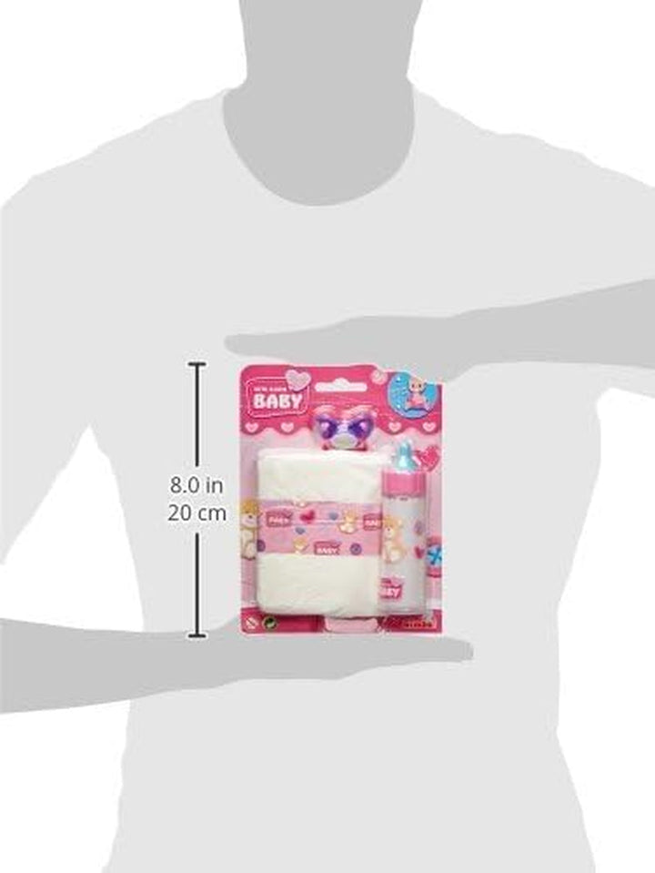 Simba 105562487 - New Born Baby First Nursing Set, manechin, scutec și sticlă de lapte cu conținut care dispare, pentru păpuși de 38-43cm