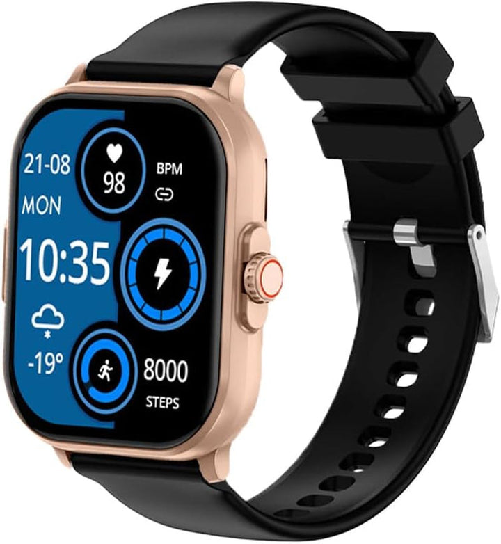 Neo (2024) Negru rotund - ceas de sănătate Smartwatch - ECG + funcție HRV - BT Bluetooth - Apnee de somn - Tensiune arterială - curea din silicon negru, 14-24