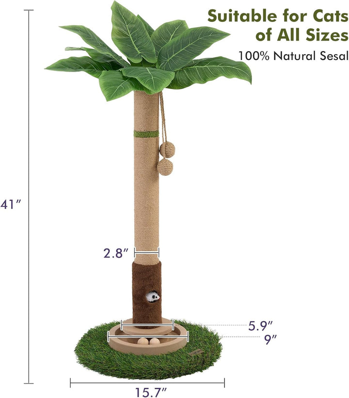 Stâlp de zgâriat pentru pisici, înălțime 89,9 cm, stâlp de zgâriat pentru pisici de interior cu jucării, gaură pentru șoarece și minge interactivă din lemn pentru pisoi, adulți și pisici