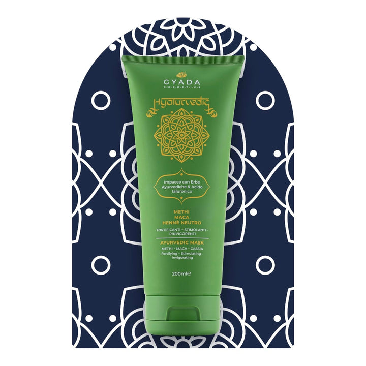 GYADA COSMETICS, compresă ayurvedică de întărire Hyalurvedic, tratament profesional pentru păr fin și slab, combate încrețirea cu methi, maca, henna neutră, 200 ml Masca de par Naty Shop