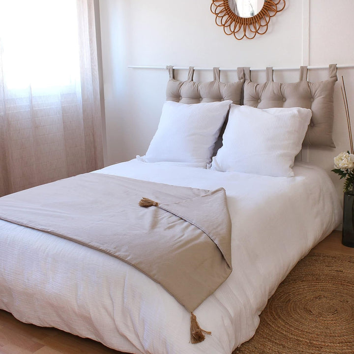 Cuvertură Enjoy Home, Bej, Natural, Cu 4 pompoane de iută, 90 X 190 Cm, 100% bumbac, certificat Oeko-Tex, colecția Panama
