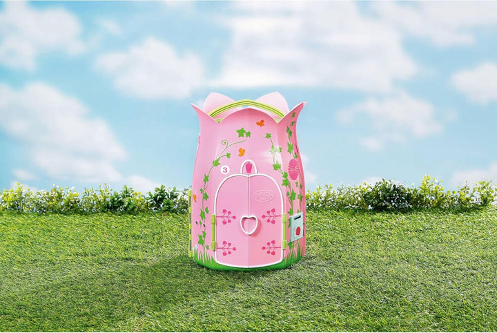 BABY Born Storybook Cottage, Casă de păpuși pliabilă pentru păpuși de 18 cm cu masă, șemineu, șezlong și telescop, roz verde, 833803 Zapf Creation