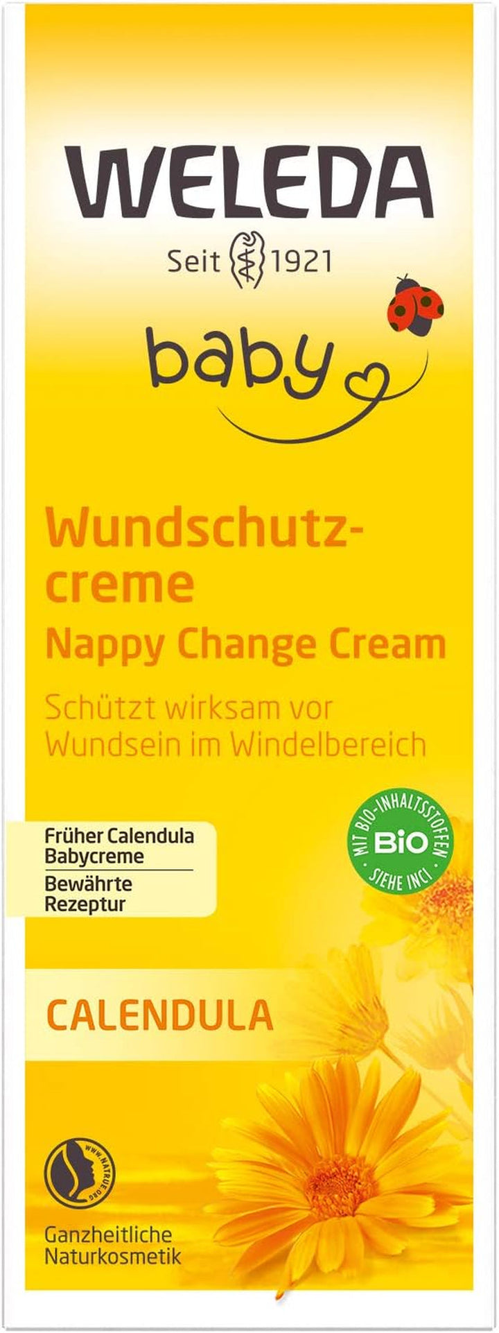WELEDA Organic Baby Calendula Wound Protection Cream 75ml - Cosmetice naturale unguent pentru răni / cremă pentru bebeluși pentru protecția pielii sensibile a bebelușului în zona scutecelor. Ajută la roșeață, piele iritată și durere
