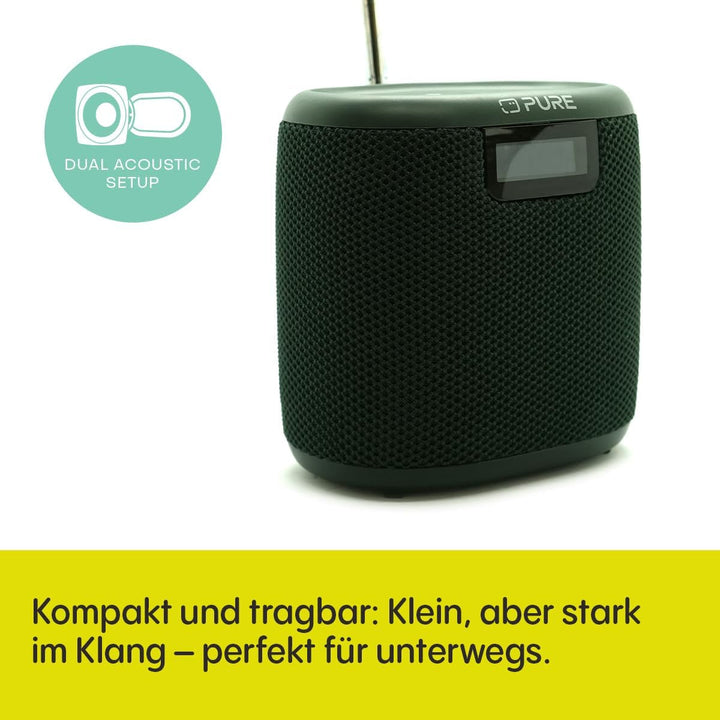Pure Woodland Mini boxă de exterior cu Bluetooth și radio DAB+/FM (impermeabil IP67, robust, portabil, baterie 14H, perfect pentru grădină și camping) Verde