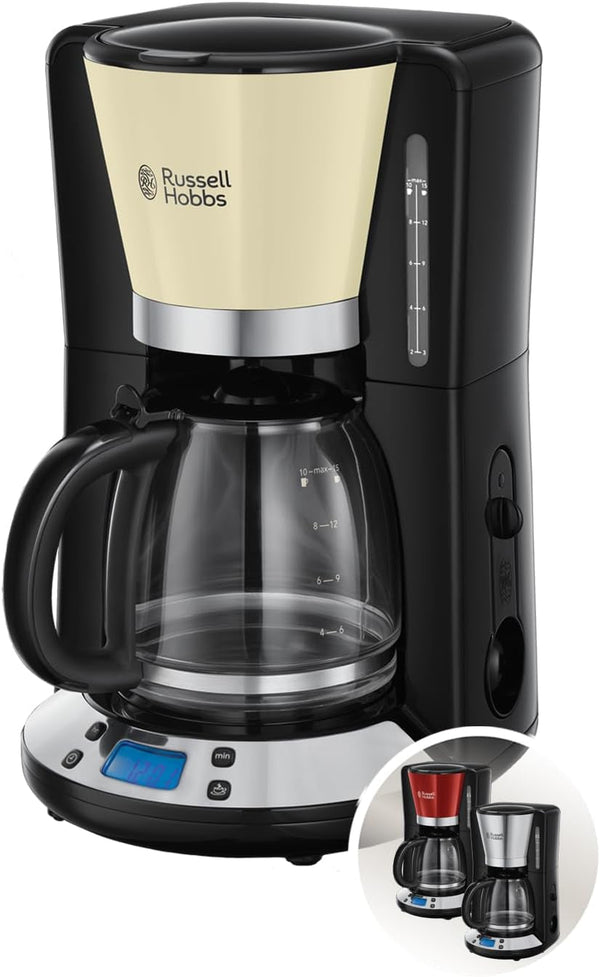 Russell Hobbs 24033-56 Victory Cafetier digital din sticlă, oțel inoxidabil, 1,25 litri, culoare crem