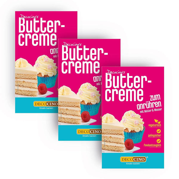 DECOCINO Buttercream Ready Mix (Set de 3 - 3 x 250 grame), pentru glazură, umplere și ornare, ideal pentru prăjituri, creme și torturi 