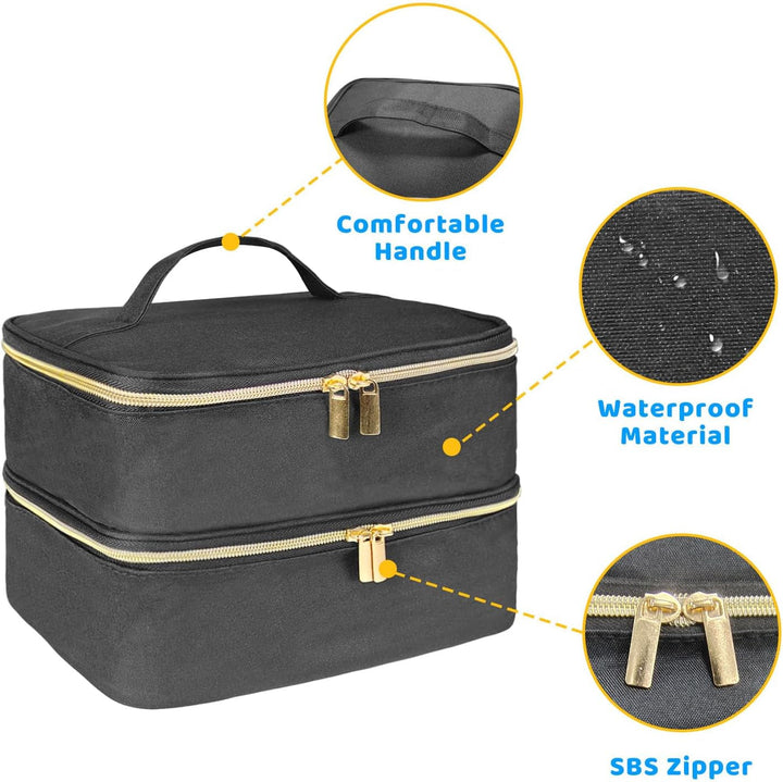 Nagellack Organizer Tasche, Doppelschicht Nagellack Aufbewahrung Box, Organizer Koffer Für Nageldesign Kosmetiktasche Für 30 Flaschen Neonail Base(15Ml-0.5 Fl.Oz) & 1 Nagellampe(Schwarz)