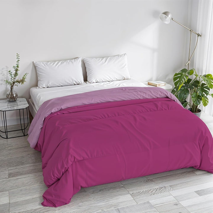 Cuvertură de iarnă de bază, unicoloră și căptușită, verde închis / crem, 200X245Cm Plapumi si pilote Naty Shop Fuchsia/Lilac 250X245Cm