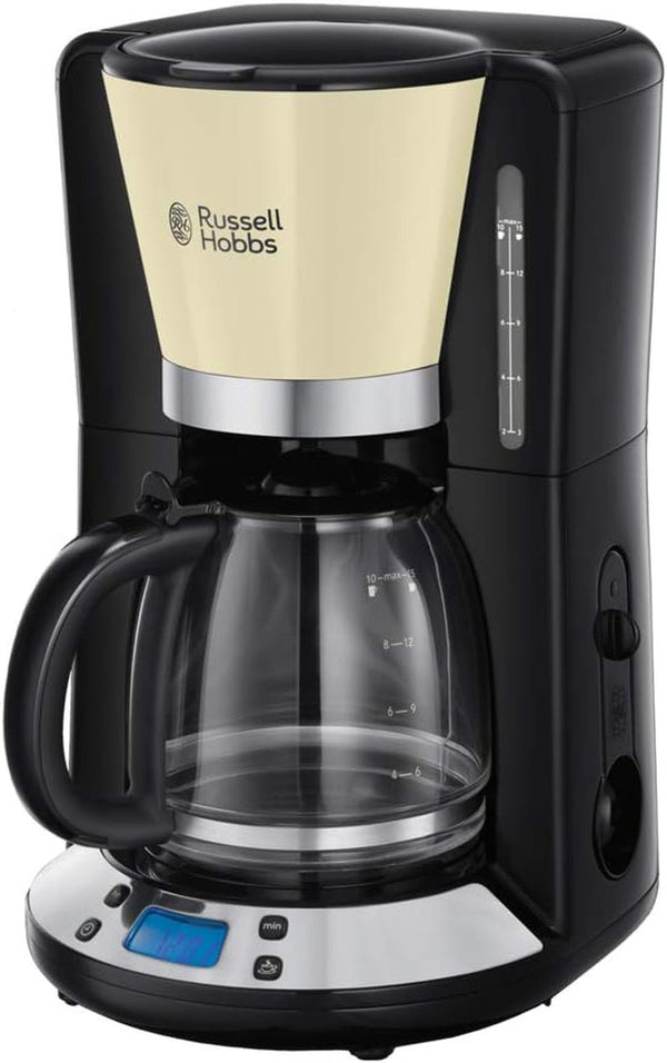 Cafetiera Russell Hobbs [cronometru digital, cap efervescent pentru extracție și aromă optime] Colours+ Cream (Max 10 cești, ulcior de sticlă de 1,25L, plită, 1100W) Filtru de cafea 24033-56