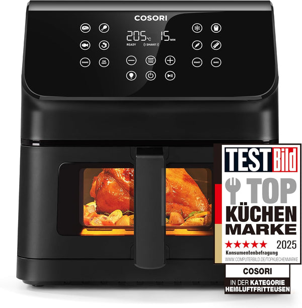 COSORI Heißluftfritteuse Airfryer, 12-In-1 Air Fryer XXL 6,2L, Heissluftfritteuse Mit Sichtfenster & Shake-Reminder, 80 Rezepte, 55 Prozent Energiesparend, Spülmaschinenfeste Körbe