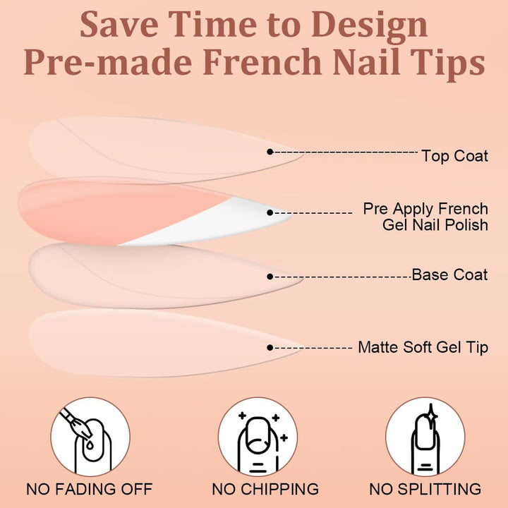 Set de 240 de vârfuri pentru unghii false, unghii false franțuzești pentru lipit, set de unghii franțuzești cu presă, 12 mărimi, unghii false cu lipici pentru femei și bărbați (alb nud mediu migdală)