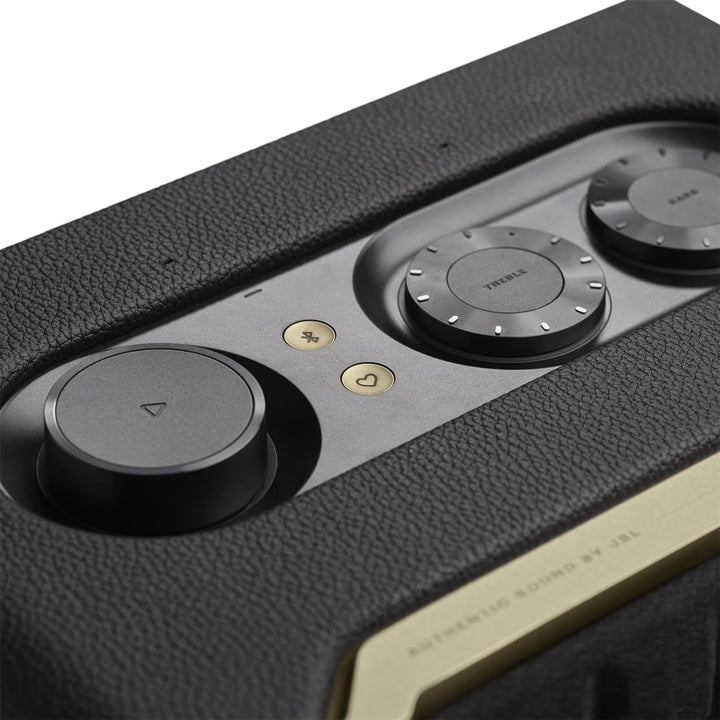 JBL Authentics 200 Smart Home Speaker - Difuzor Bluetooth cu design retro din anii '70 - Cu grilă Quadrex, Google Assistant, Alexa, Airplay și JBL One App - Negru