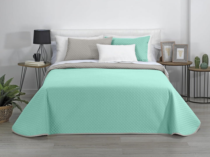 AVA | Cuvertură Reversibilă | Pentru Toate Anotimpurile | Culoare - Bej/Turcoaz | Pentru Pat 180 Cm. (270 X 270 Cm. Ancho X Alto) | Cuvertură cu matlasare
