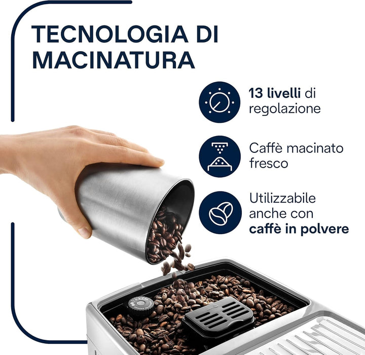 Aparat de cafea complet automat De'Longhi ECAM 23.460.SB (15 bar presiune, sistem automat cappuccino, rezervor de apă detașabil de 1,8 litri, panou LCD, curățare automată) argintiu/negru