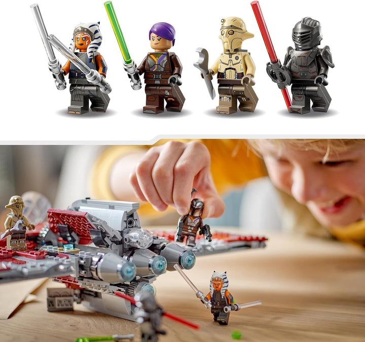LEGO Star Wars Ahsoka Tano's T-6 Jedi Shuttle Set, Jucărie navă spațială construibilă cu 4 minifigurine, inclusiv Sabine Wren și Marrok cu săbii laser, cadou pentru fanii seriei Ahsoka 75362