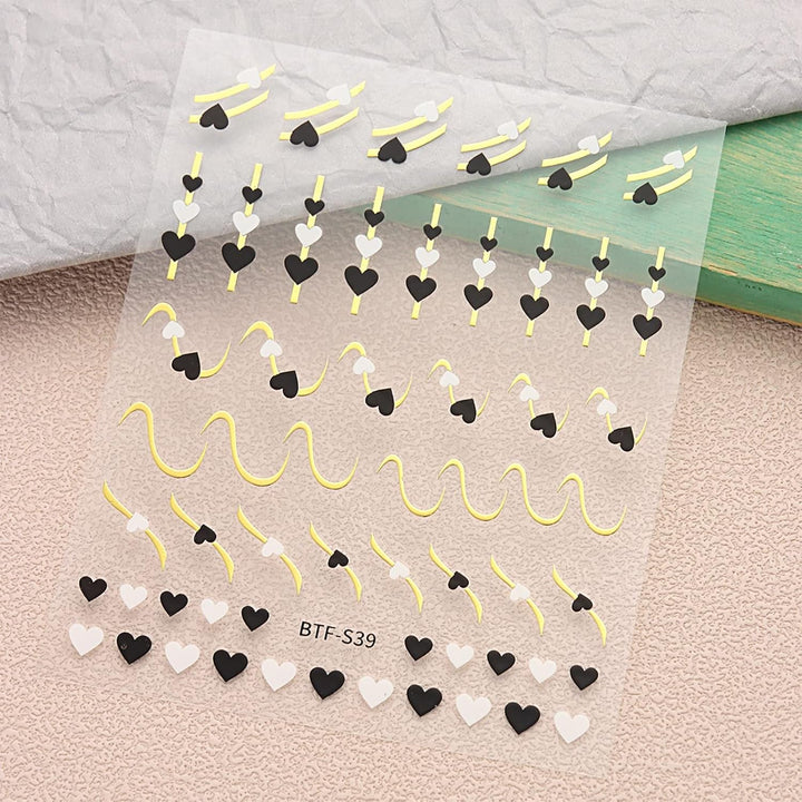 JMEOWIO Nagelsticker Herz Linien Blumen 9 Blatt Nail Art Sticker Selbstklebend Nagelaufkleber Bunte Dekoration Nageldesign Zubehör