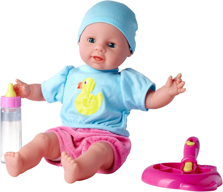 Simba 105010964 - Laura Hungry, păpușă cu corp moale, cu manechin, lingură magică, biberon cu conținut care dispare și farfurie mică, 38cm, păpușă de la 2 ani