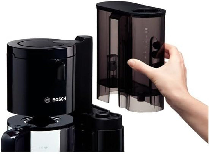 Espressor cu filtru Bosch Styline TKA8013, senzor de aromă, carafă din sticlă cu protecție a aromei, 1,25 l, pentru 10-15 cești, oprire automată, sistem de detartrare, sistem anti-picurare, suport pentru filtru rotativ, 1160 W, negru