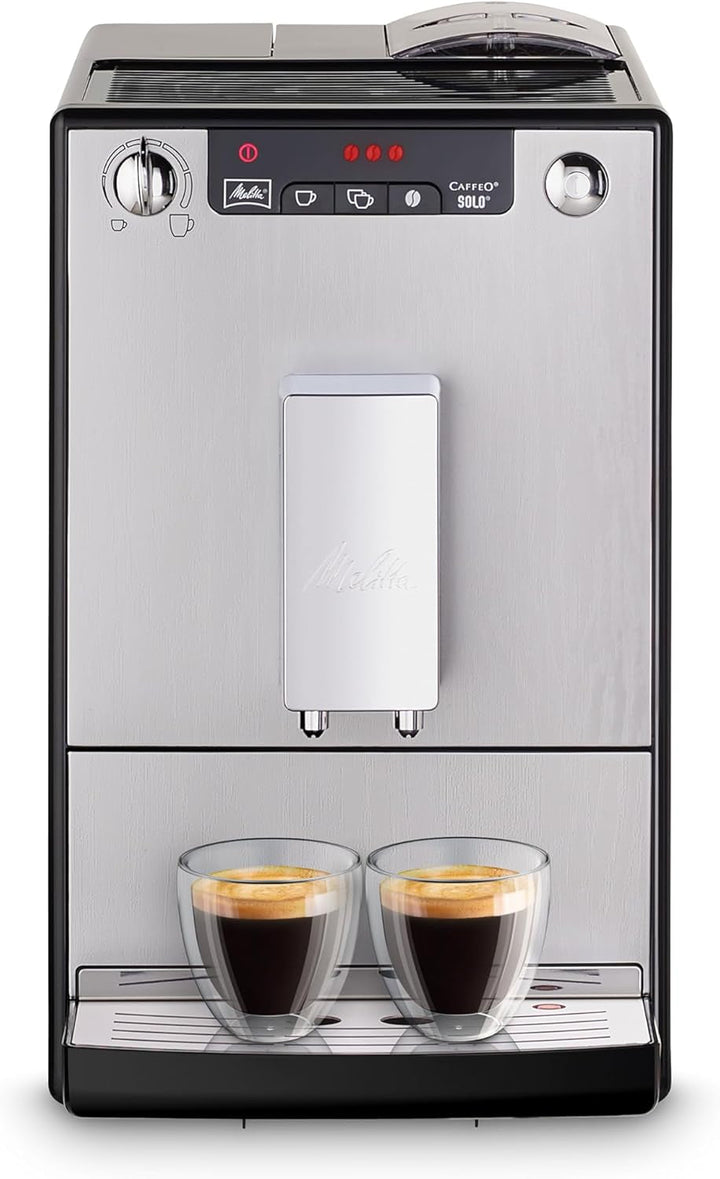 Melitta Solo - Mașină de cafea complet automată cu gura de scurgere reglabilă pe înălțime, Mașină de cafea mică cu rezervor de apă detașabil, De exemplu, pentru espresso sau cremă de cafea, Negru pur