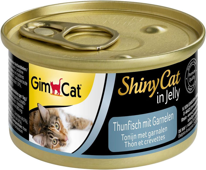 Gimcat Shinycat in Jelly Tuna - hrană umedă cu pește și taurină pentru pisici - 24 cutii (24 X 70 G)