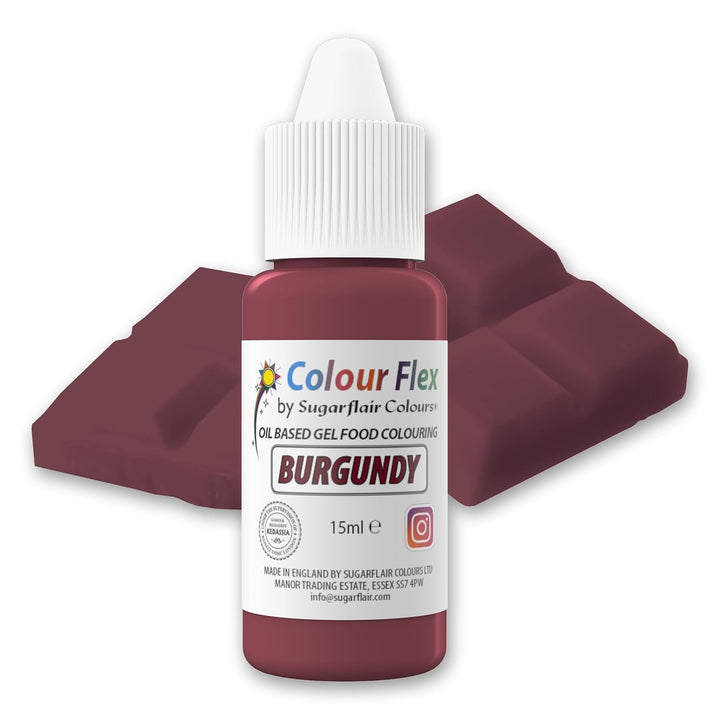 Sugarflair Colourflex Lebensmittelfarbe Auf Ölbasis Burgundy, Flüssige Lebensmittel Farbe Hochkonzentriert, Food Coloring Für Buttercreme, Schokolade, Teige, Fondant, Zuckerguss Und Mehr - 15 Ml