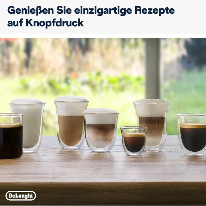 De'Longhi Dinamica plus ECAM 370.70.B Aparat de cafea complet automat cu sistem de lapte Lattecrema, cappuccino și espresso, afișaj color TFT cu ecran tactil de 3,5 inchi și control prin aplicații, funcție cafetieră, negru