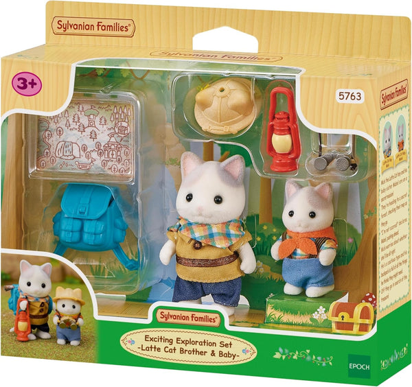 Sylvanian Families - 5763 Set explorator de aventură cu două figuri, pisici de lapte, tată și băiat, figură de animale, jucărie detaliată pentru copii de la 3 ani