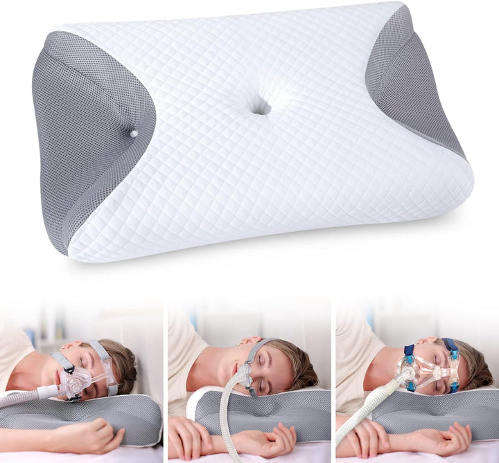 CPAP Memory Foam Cushion pentru toate măștile Cpap, pernă ergonomică pentru dormitorii laterali cu caneluri pentru măști Cpap și zonă de sprijin, reduce scurgerile de aer și presiunea măștii