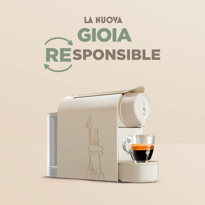 Bialetti Gioia, filtru de cafea espresso pentru capsule din aluminiu, super compact, rezervor de 500 ml, 50% plastic reciclat, taupe