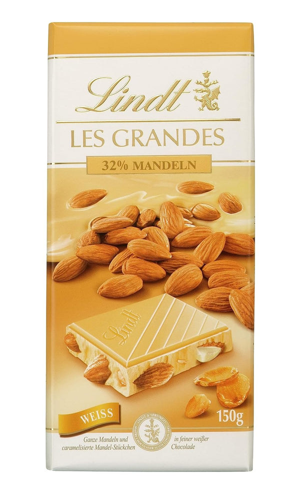 Lindt Schokolade Les Grandes Mandel | 150 G Tafel | Ganze Mandeln Und Karamellisierte Mandel-Stückchen in Feiner Weißer Schokolade | Schokoladentafel | Schokoladengeschenk