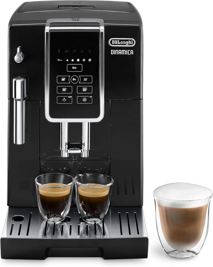 De'Longhi Dinamica ECAM 350.35.SB mașină de cafea complet automată cu spumă de lapte profesională pentru cappuccino, espresso, cafea și cafea lungă Butoane de selecție directă, afișaj digital cu text simplu, funcție pentru 2 cești, argintiu