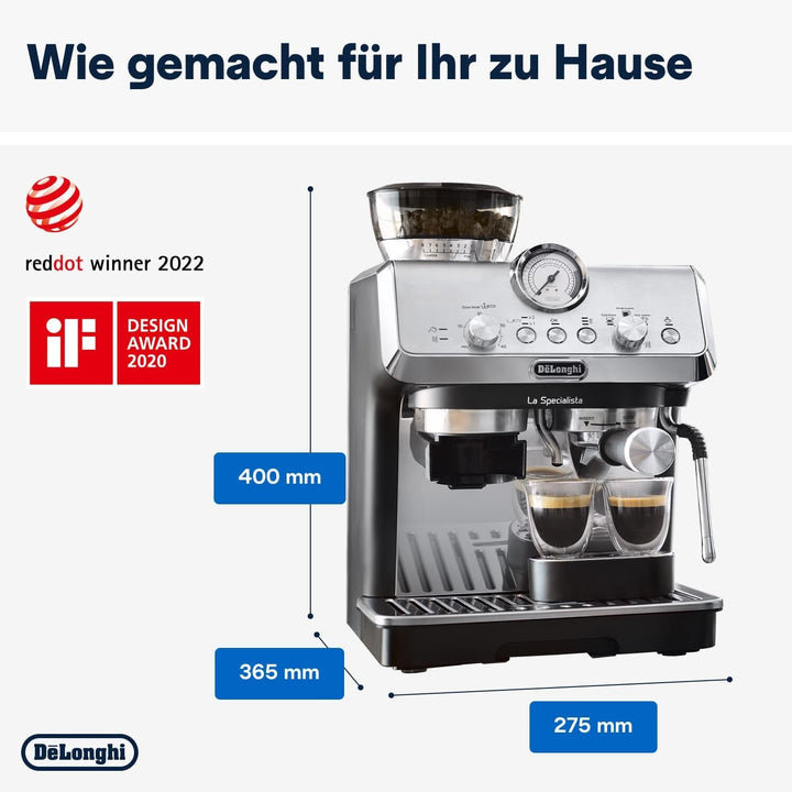 De'Longhi La Specialista Arte EC9155.MB mașină portafilter, mașină espresso Cu râșniță, 8 râșnițe, 15 bar, 3 temperaturi, duză spumare lapte, 1550W, rezervor 1.7L, oțel inoxidabil/negru Inclusiv kit barista