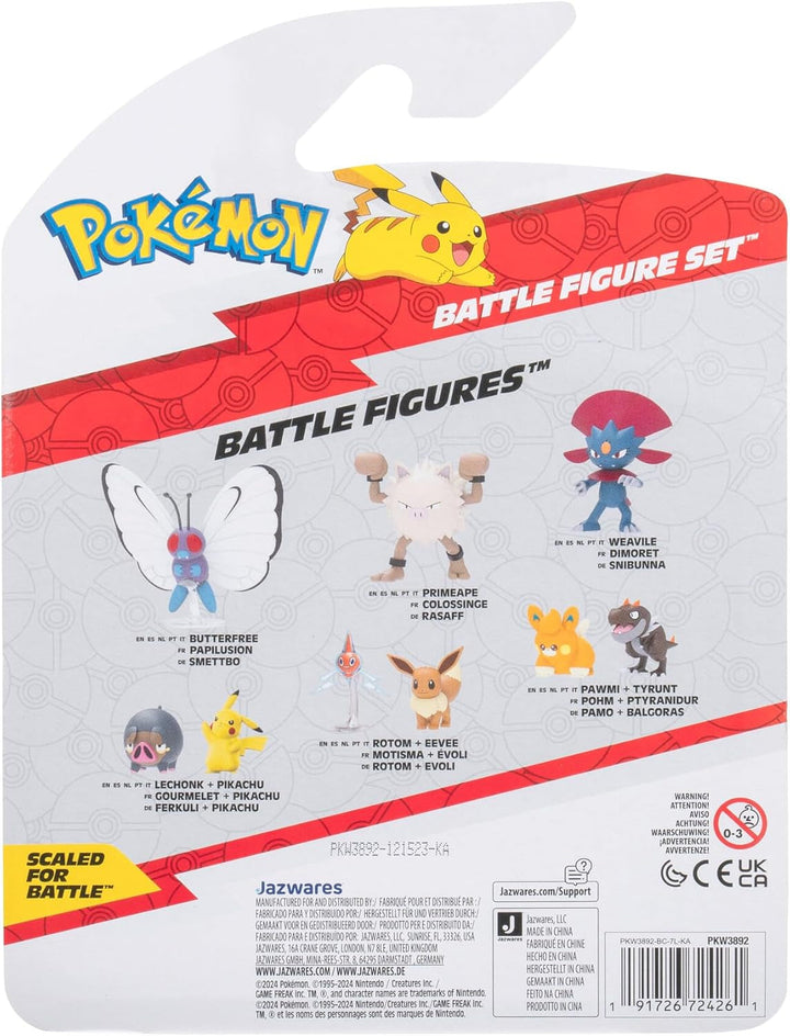 Pokémon PKW3892 - Set de figuri de luptă - Raupy, Wuffels, Elektek, Set oficial de figuri