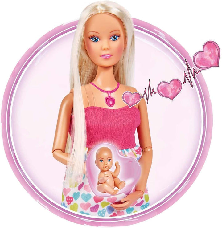 Simba 105733480 - Steffi Love Baby Backpack, păpușă gravidă cu bebeluș și sunete grozave, accesorii pentru bebeluși și suport pentru bebeluși, roz