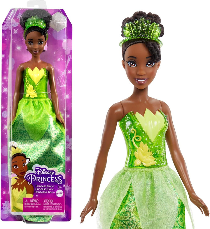 Mattel DISNEY Prințesa Aurora - păpușă cu ținută tipică, pantofi detașabili și diademă, top strălucitor și fustă detașabilă cu model, păr lung de coafat, HLW09
