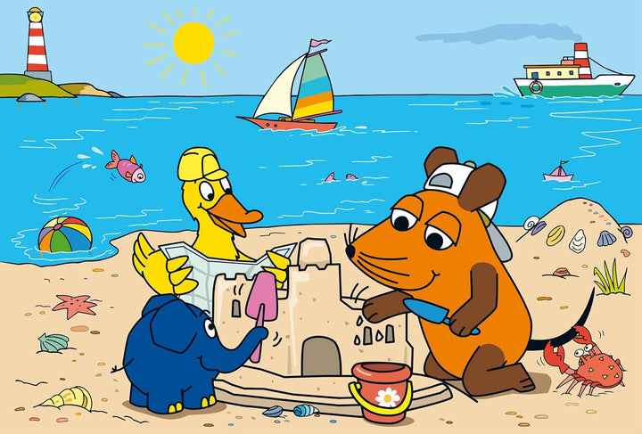 Schmidt Spiele 56212 Mouse, prieteni buni, 3X24 piese puzzle pentru copii, albastru