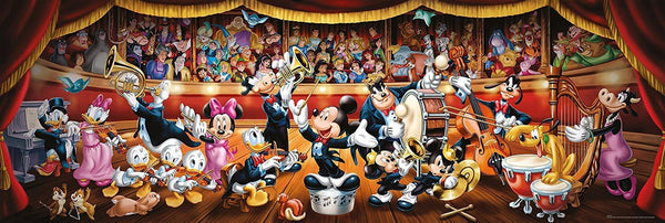 Clementoni 39445 Panorama Disney Orchestra - Puzzle 1000 piese de la 9 ani, puzzle pentru adulți cu imagine panoramică, joc de îndemânare pentru întreaga familie, ideal ca perete mural