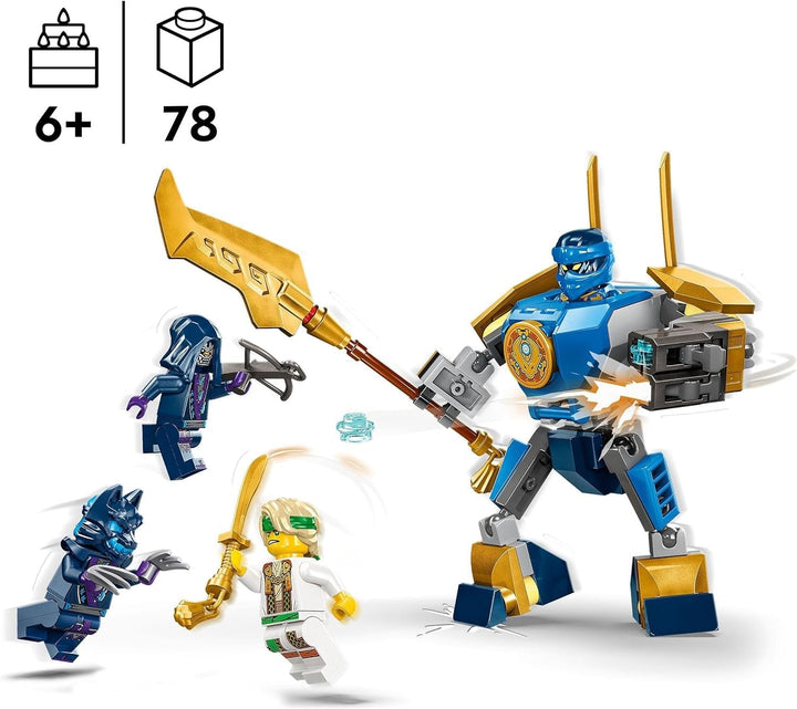LEGO NINJAGO Jay Battle Mech, jucărie ninja pentru copii cu figurine, inclusiv minifigurina Jay cu mini katana, figurine de acțiune și mecs, cadou mic pentru băieți și fete creative de la 6 ani 71805