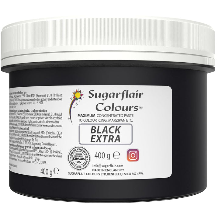 Sugarflair Lebensmittelfarbe Max Konzentriert Black, Lebensmittel Farbstoff Hoch Konzentriert Für Marzipan Und Fondant, Max Concentrate Paste Colour - 400G