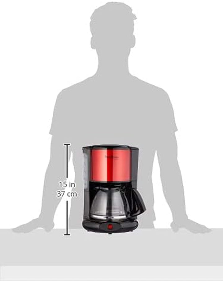 Cafetieră cu filtru Moulinex Subito, ulcior din sticlă, 10-15 cești, capacitate 1,25 litri, funcție de oprire automată, filtru detașabil, indicator nivel apă, oțel inoxidabil, roșu/negru, FG360D
