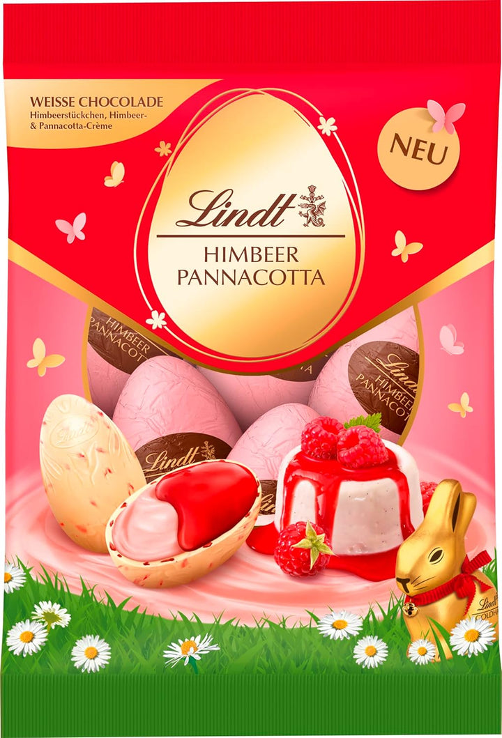 Lindt Schokoladen Eier Himbeer Pannacotta | 90G | Feinste Vollmilchschokolade Mit Himbeer Pannacotta Füllung | Oster Schokolade | Schokoladengeschenk | Ostereier