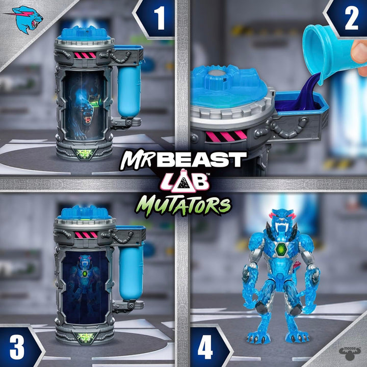 Mutatori; Mutați bestia supremă. Experimentați și creați figura de acțiune Stealth Panther de la Mrbeast. 3 de colecționat, Iconic Panther, Stealth Panther, Metallic Panther