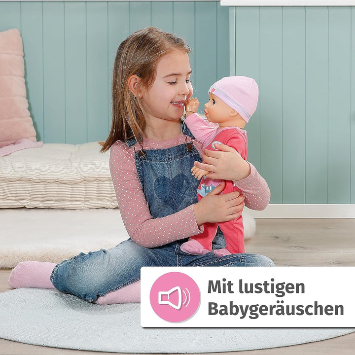 Baby Annabell Emily Run With Me 43cm, păpușă care se târăște și merge, cu funcție de sunet, rochiță și pălărie roz, 710623 Zapf Creation