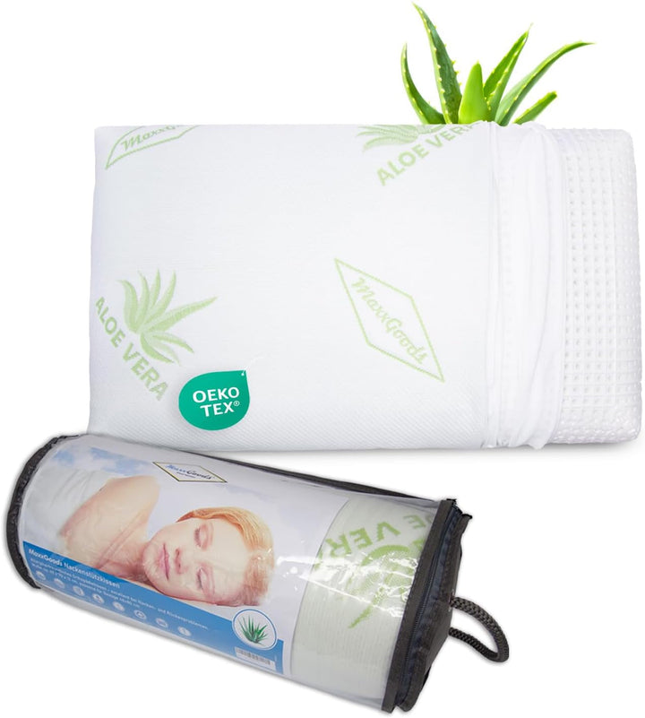Maxxgoods pernă ortopedică, pernă de susținere a gâtului din spumă visco gel cu capac de protecție aloe vera și capac interior 100% bumbac - pernă pentru dormit pe stomac, spate și lateral (42Cm X 70Cm X 12Cm)