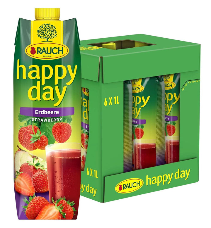 Rauch Happy Day Strawberry | Aromă intensă de căpșuni | Rafinat cu mere și lămâie | 6X 1 litru, Tetra Prisma