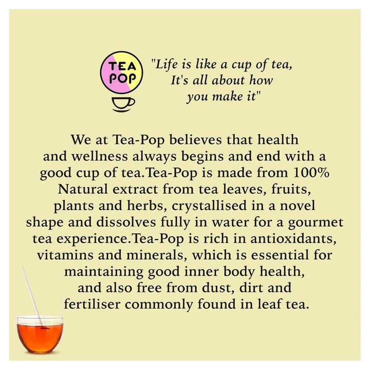 Ceaiuri din plante și fructe Tea-Pop, 6 stickuri Tea-Pop 100% naturale, ceaiuri gourmet vegane cu lămâie și ghimbir, punch de fructe, caramel crocant, ușor solubile în apă