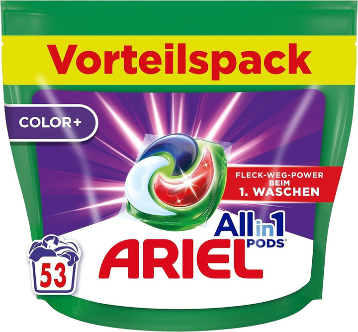 Ariel Allin1 PODS, capsule de detergent lichid Colour+ 53 de spălări, îndepărtarea excelentă a petelor la prima spălare