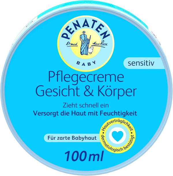 PENATEN cremă de îngrijire pentru față și corp (100 ml), cremă de față și de corp pentru bebeluși, cu absorbție rapidă, pentru pielea delicată a bebelușilor, lasă pielea moale și îi oferă pielii hidratare importantă