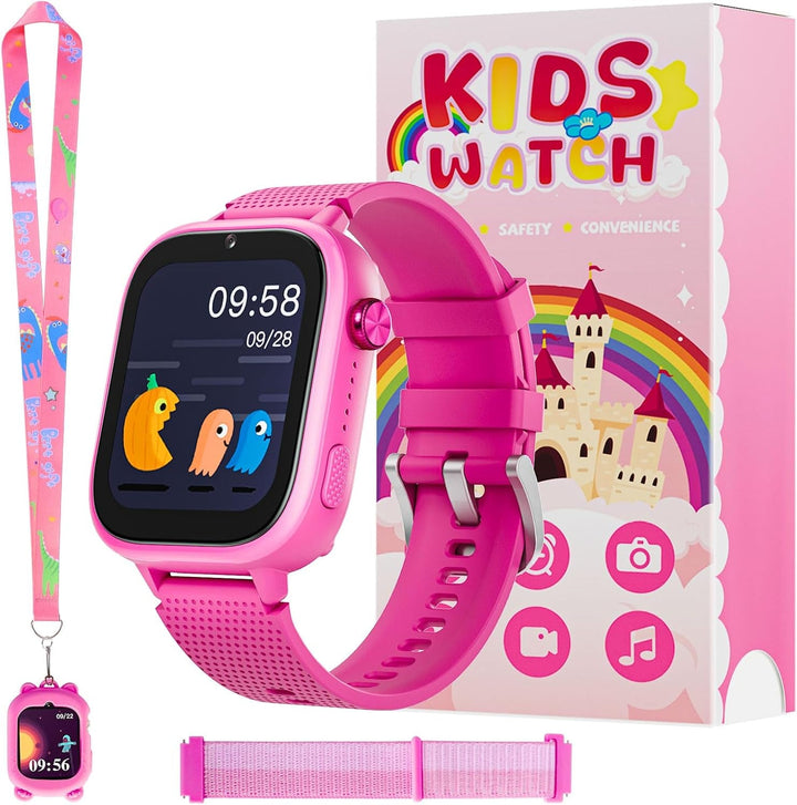 Smartwatch 4G pentru copii, smartwatch pentru copii cu GPS și telefon, ceas de mână pentru copii băiat fată, cu apel telefonic video, mesaje, mod școală, funcție SOS, cameră și pedometru (roz)