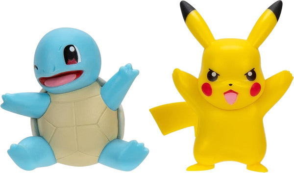 Pokémon PKW3586 - Battle Figure Pack - Pikachu și Schiggy, figuri oficiale detaliate, 5 cm fiecare